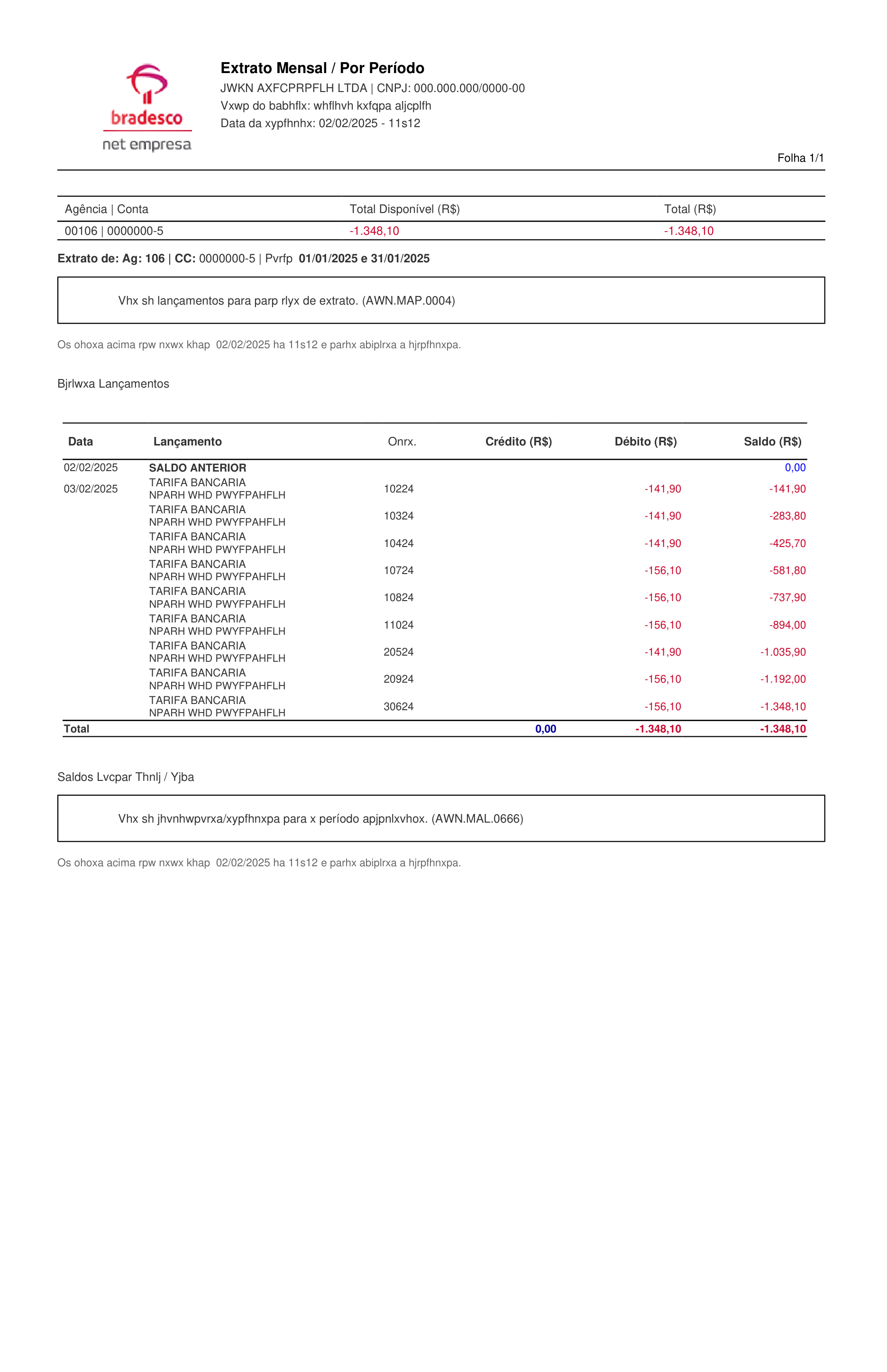 Extrato Bradesco anonimizado